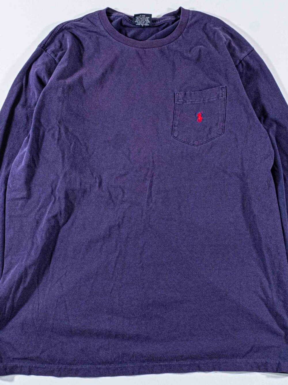 Vintage 90s Polo Ralph Lauren Pocket T-Shirt Sun Faded Purple Long Sleeve Medium